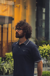 Jacquard Collar Polo Shirt - Blue Moon